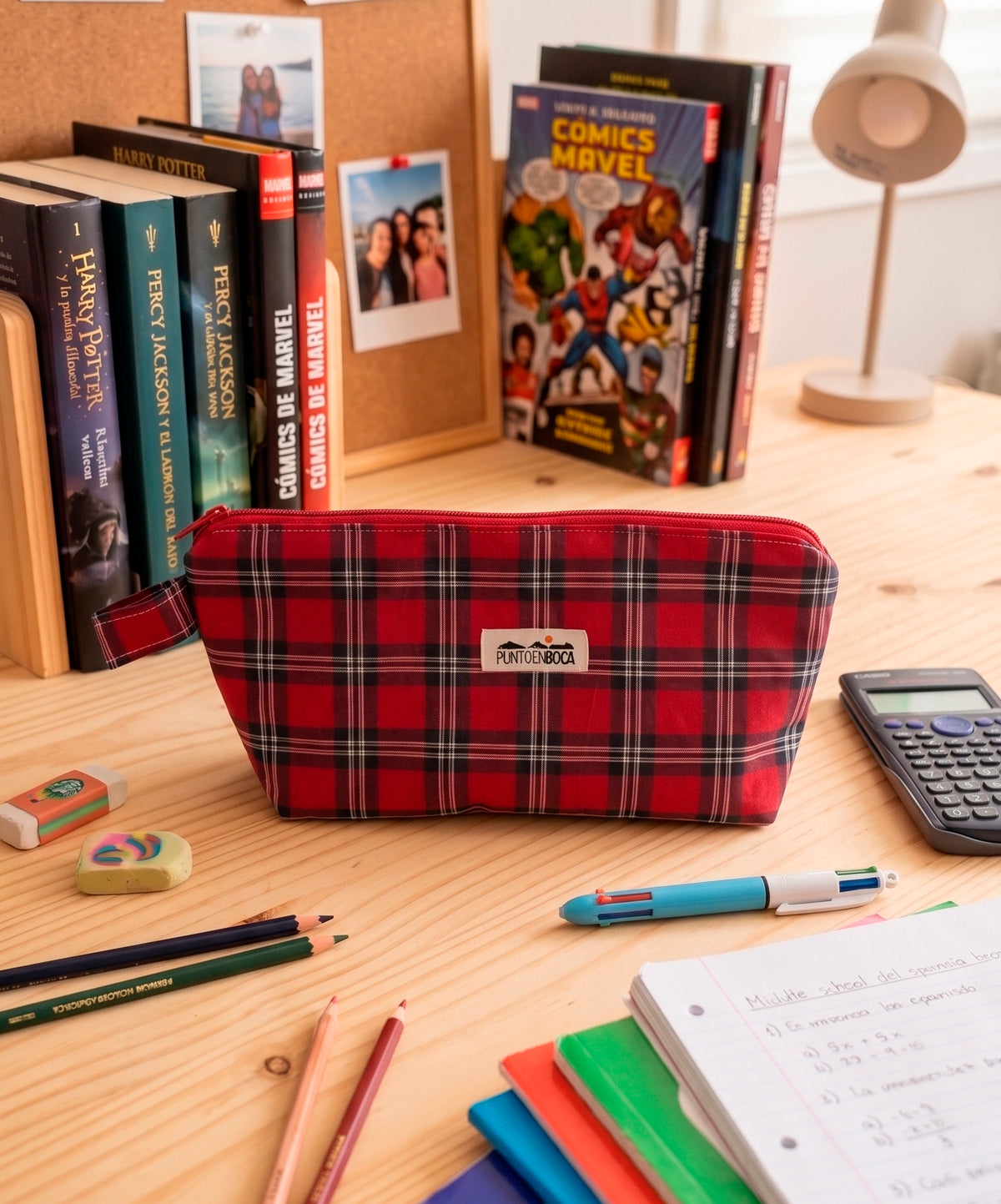 ESTUCHE TARTAN ROJO Y AZUL