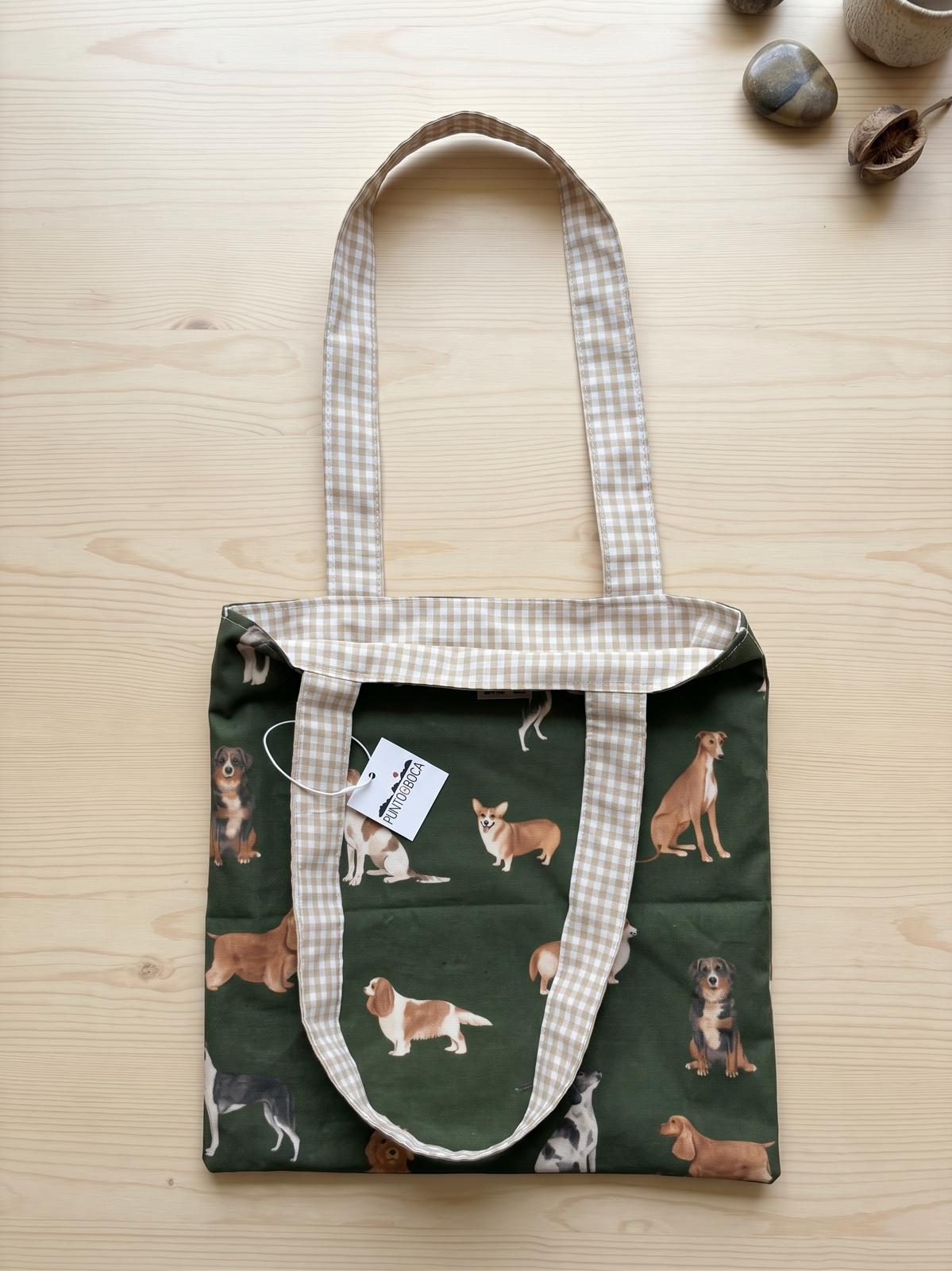 TOTE BAG VERDE BOTELLA CON PERROS