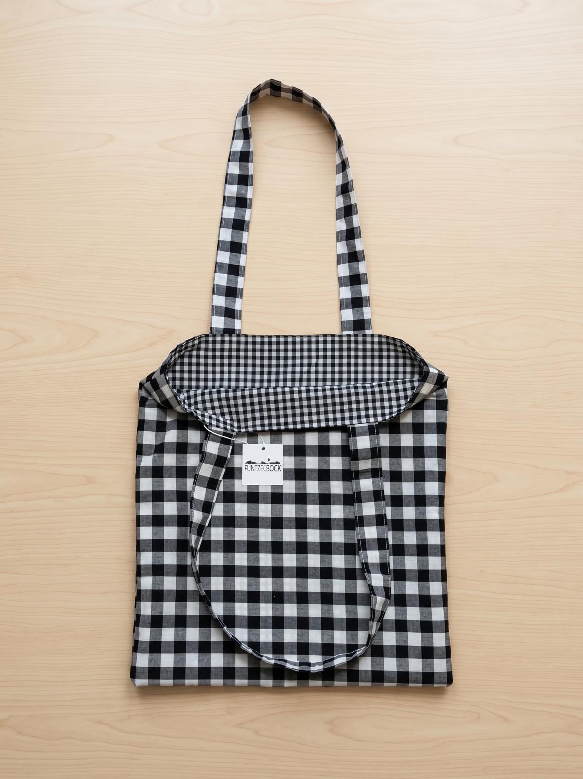 TOTE BAG CUADRITOS VICHY NEGROS