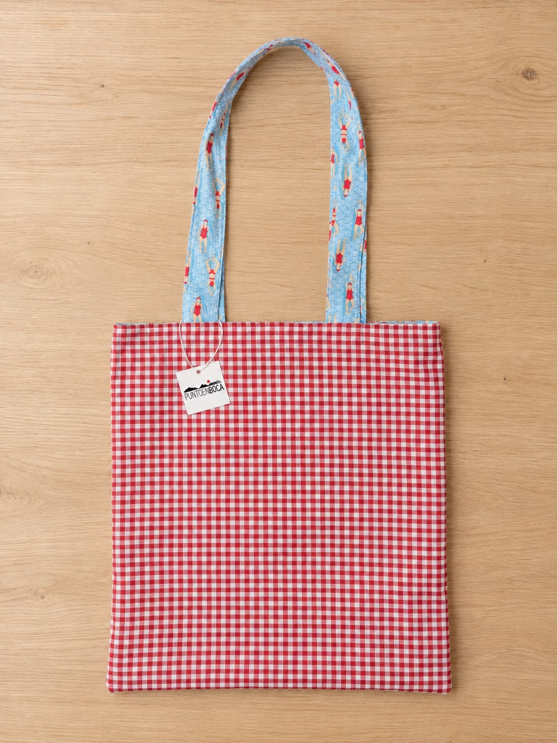 TOTE BAG NADADORAS CON VICHY ROJO