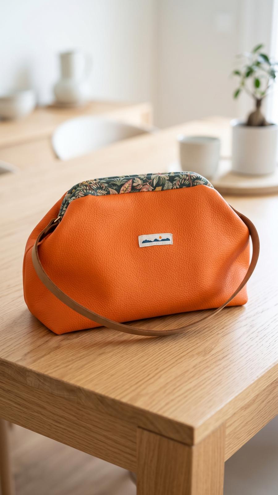 BOLSO CLACK BRAVO PIEL NARANJA CON FLORES