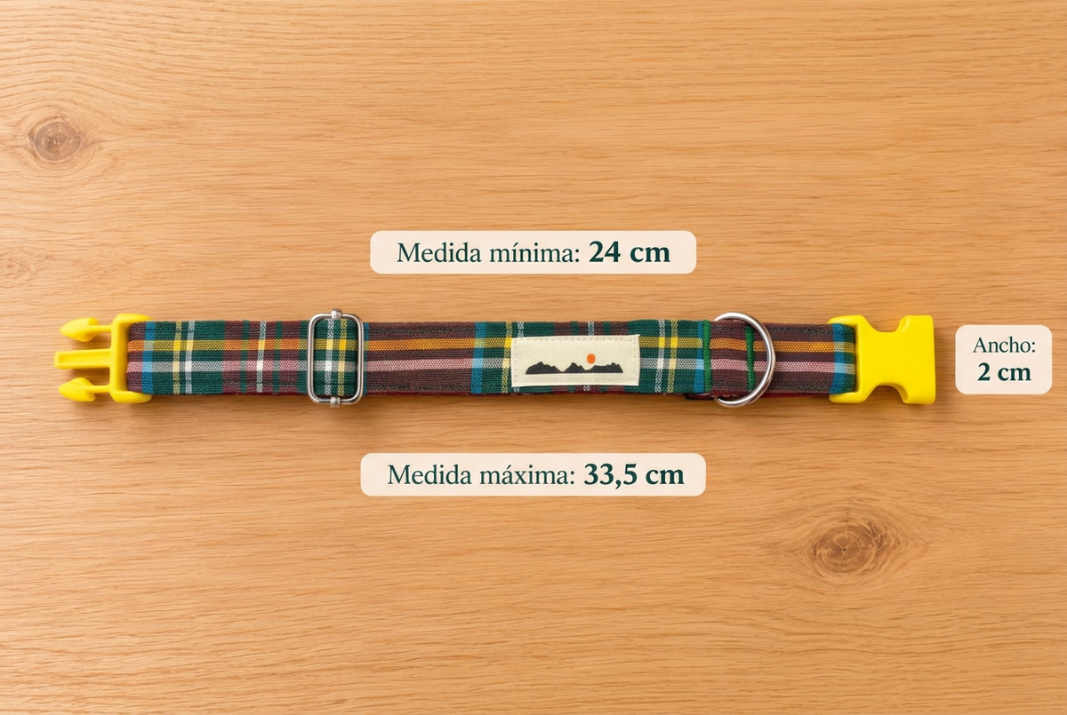 Collar de la mesa rayada sobre el fondo claro con las medidas