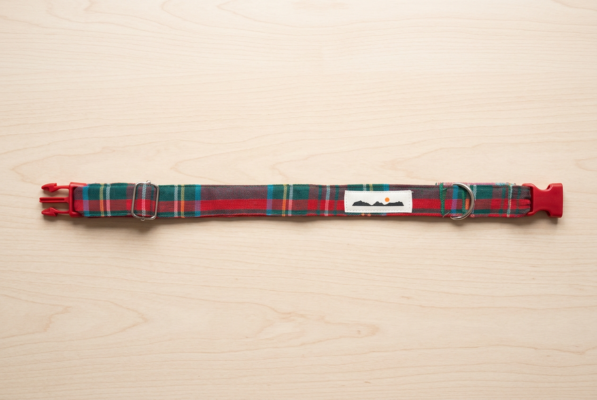 Collar de perro sobre una mesa de madera clara